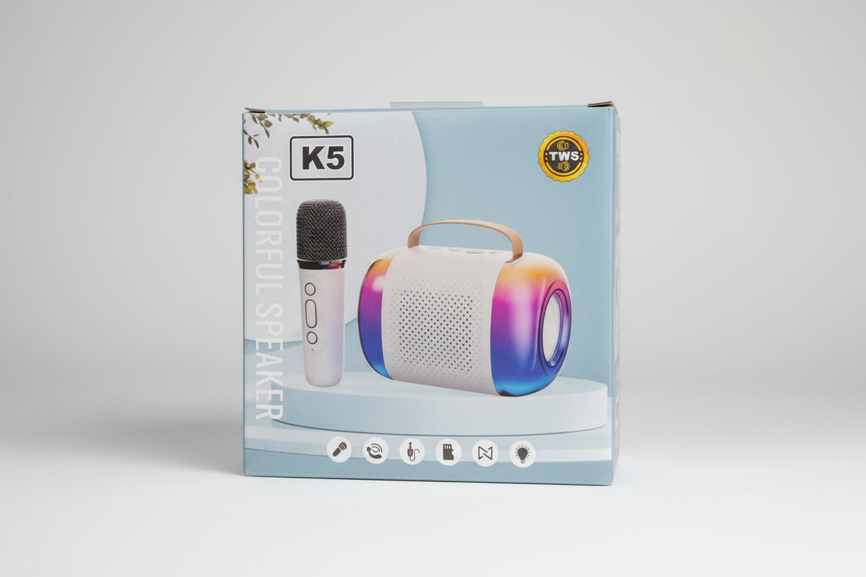 Bafle de Karaoke K5: Sonido Potente, Luces LED y Micrófono Inalámbrico