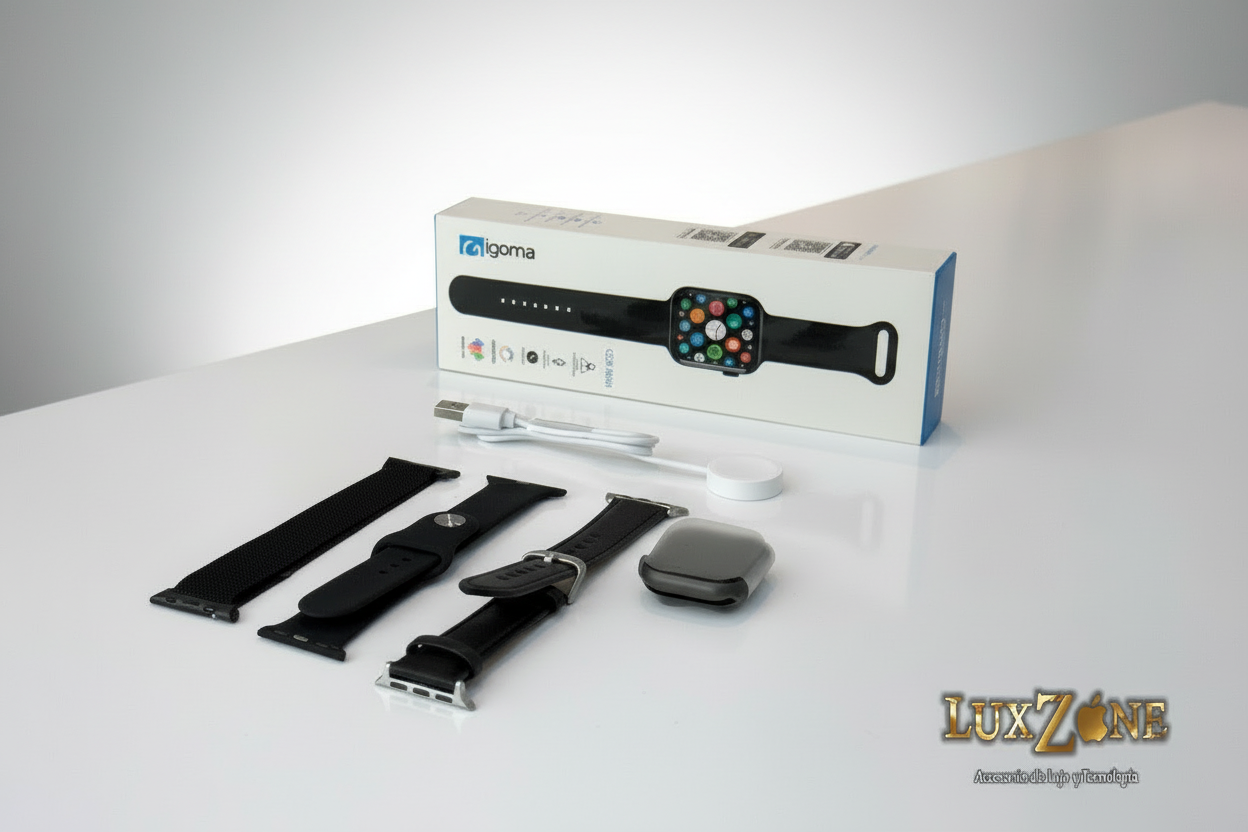 Smartwatch G-Igoma  Gs9 Versátil con Correas de Cuero, Silicona y Nylon