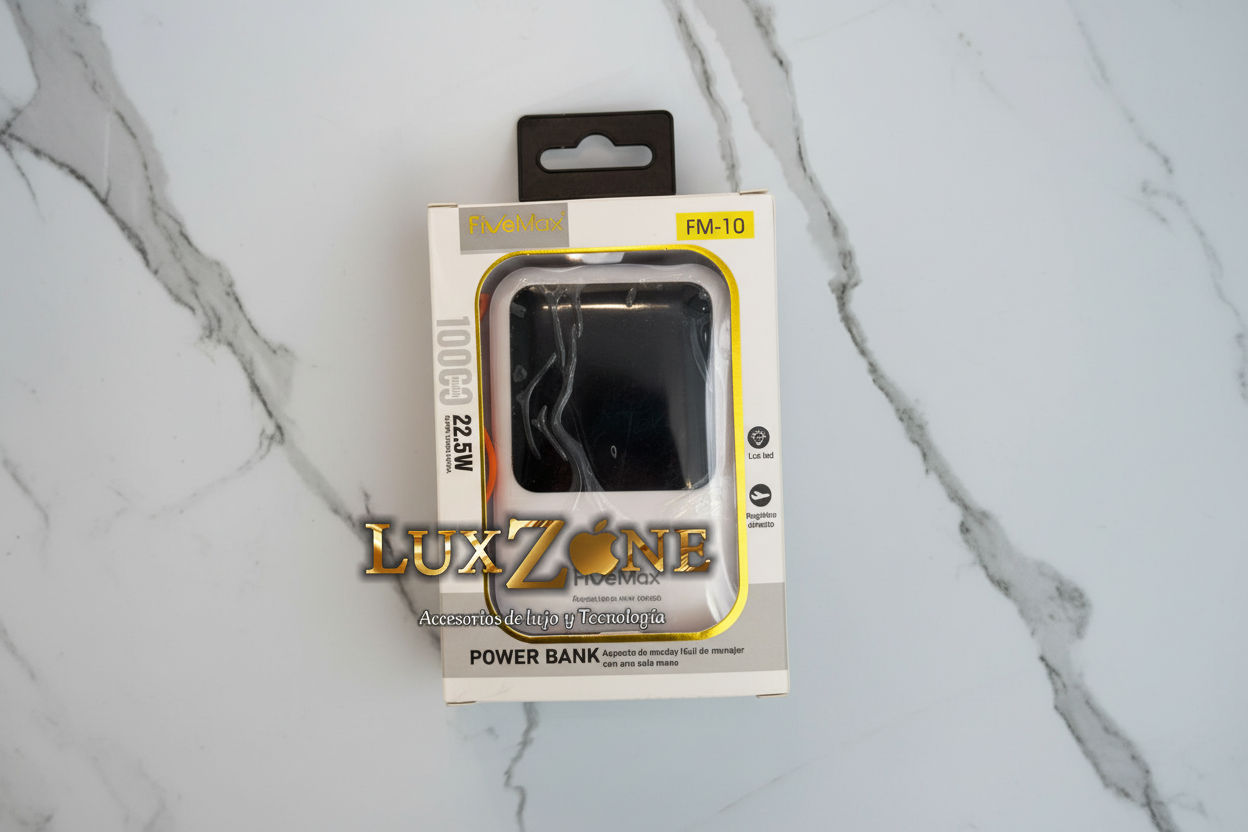 Power Bank FiveMax 10.000mAh 22.5W - Carga Rápida con 4 Cables Integrados y Pantalla LED.