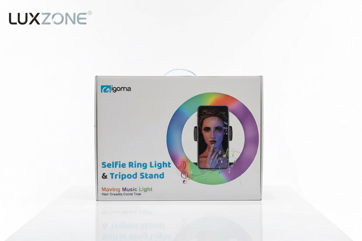 Aro de Luz LED con Trípode y Soporte para Celular – Iluminación Profesional RGB con Modo Música